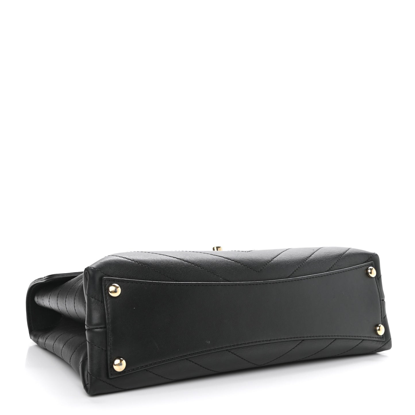 Calfskin Chevron Stitched Medium Coco Flap Bag Black