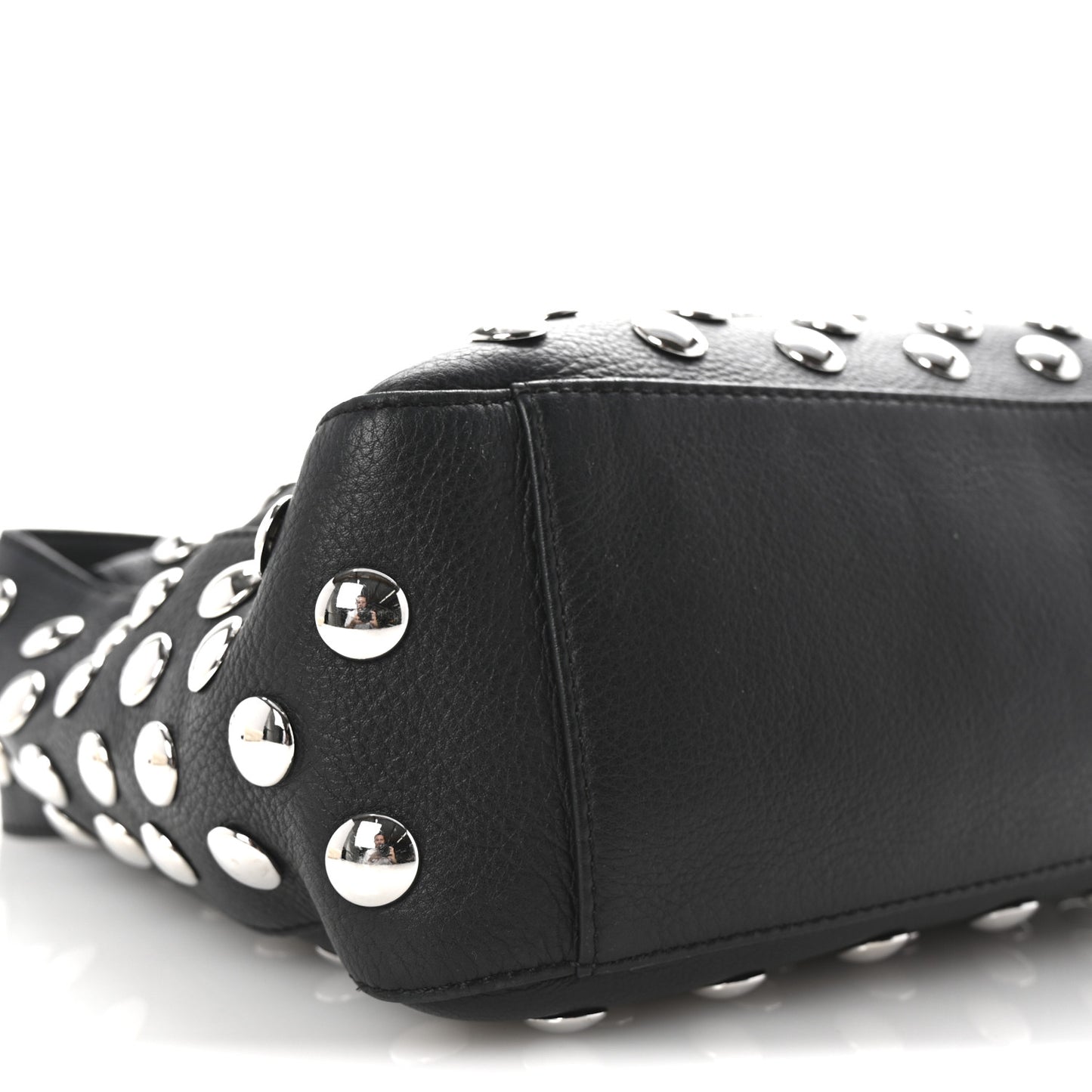Pebbled Sport Calfskin Studded Elena Black
