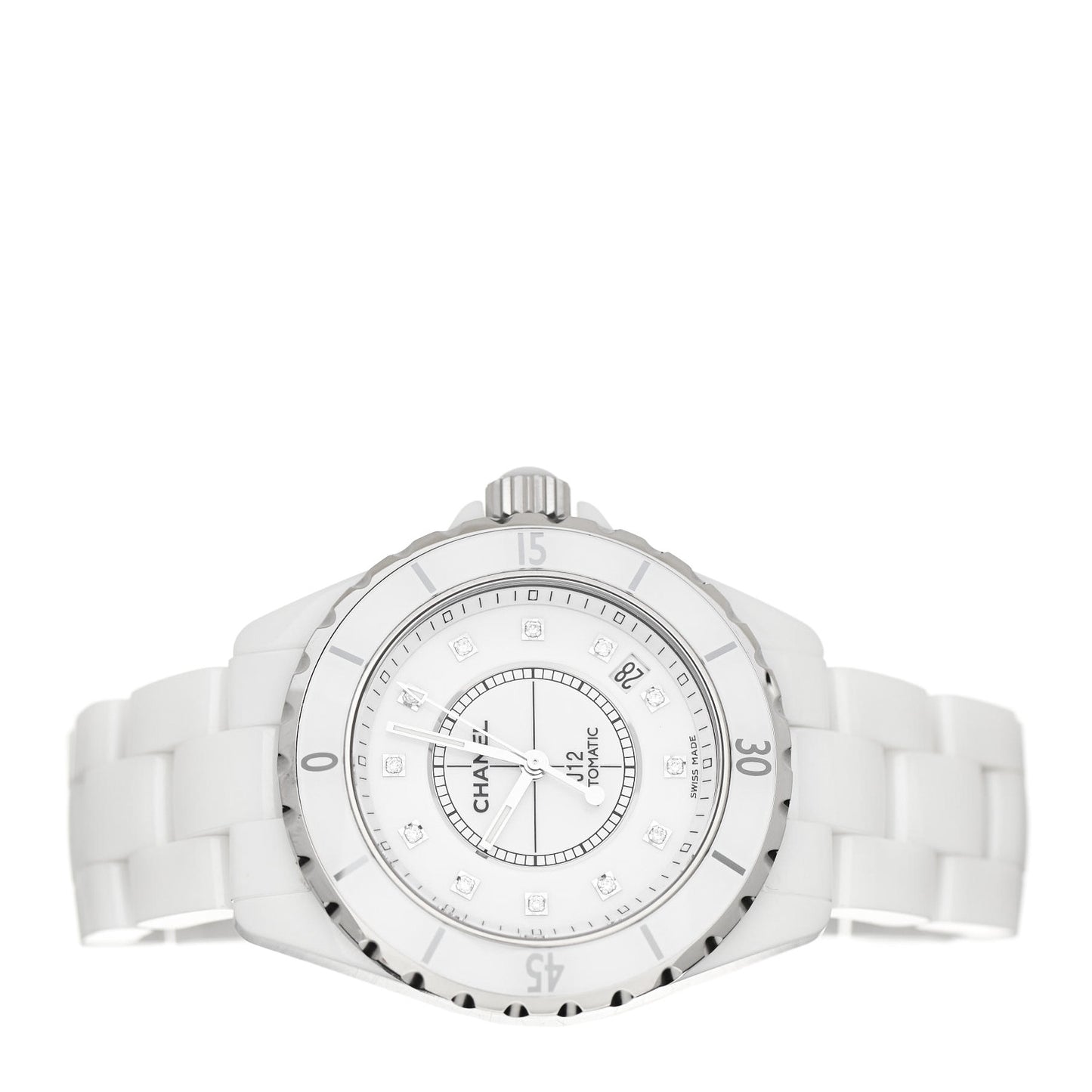 Stainless Steel Ceramic Diamond 38mm J12 Automatic Watch White
