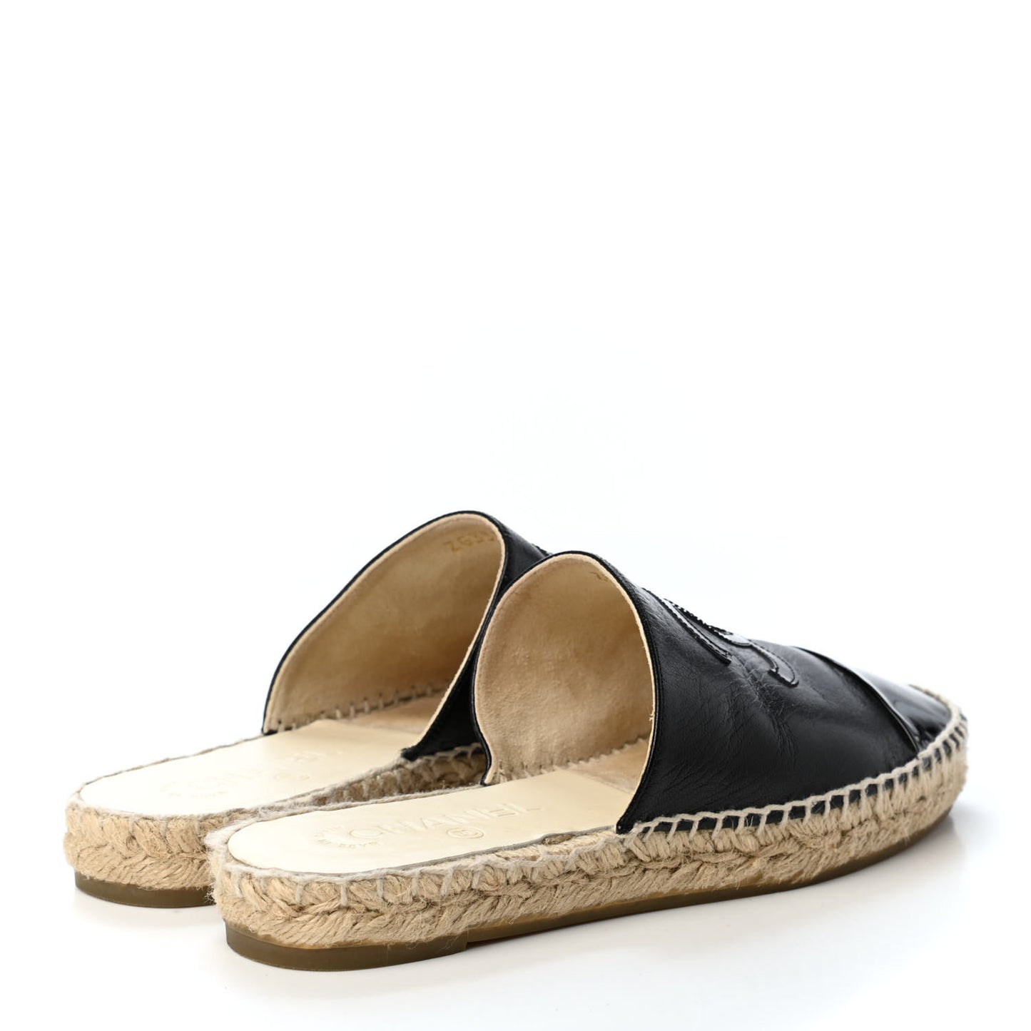 Iridescent Goatskin Patent CC Espadrille Mules 37 Black