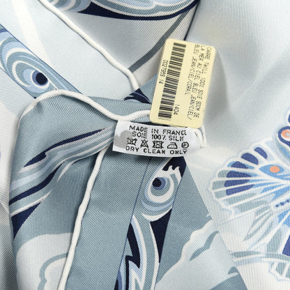 Hermes Silk De la Mer Au Ciel Scarf 90 Blue Jean Ceil Corail 5 of 5