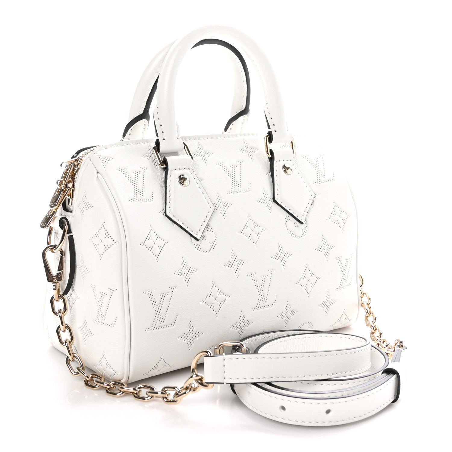 Louis Vuitton Monogram Embossed Calfskin Speedy Bandouliere 20 White Blanc 2 of 9