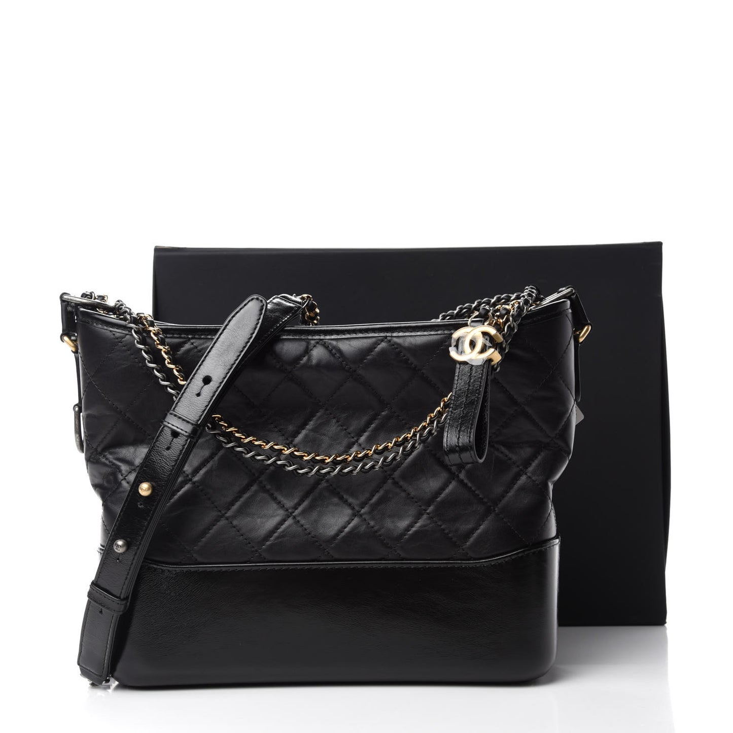 Aged Calfskin Quilted Medium Gabrielle Hobo Black