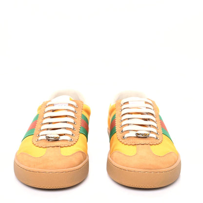 Gucci Nylon Calfskin Suede Web Mens G74 Sneakers 8 Crop Wildflower 3 of 11