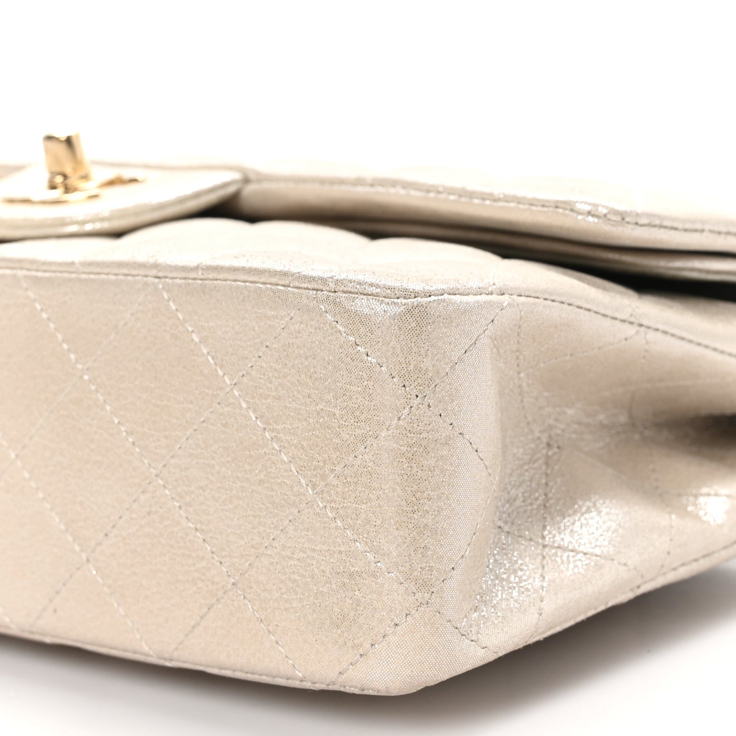Iridescent Calfskin Quilted Medium Double Flap Light Gold