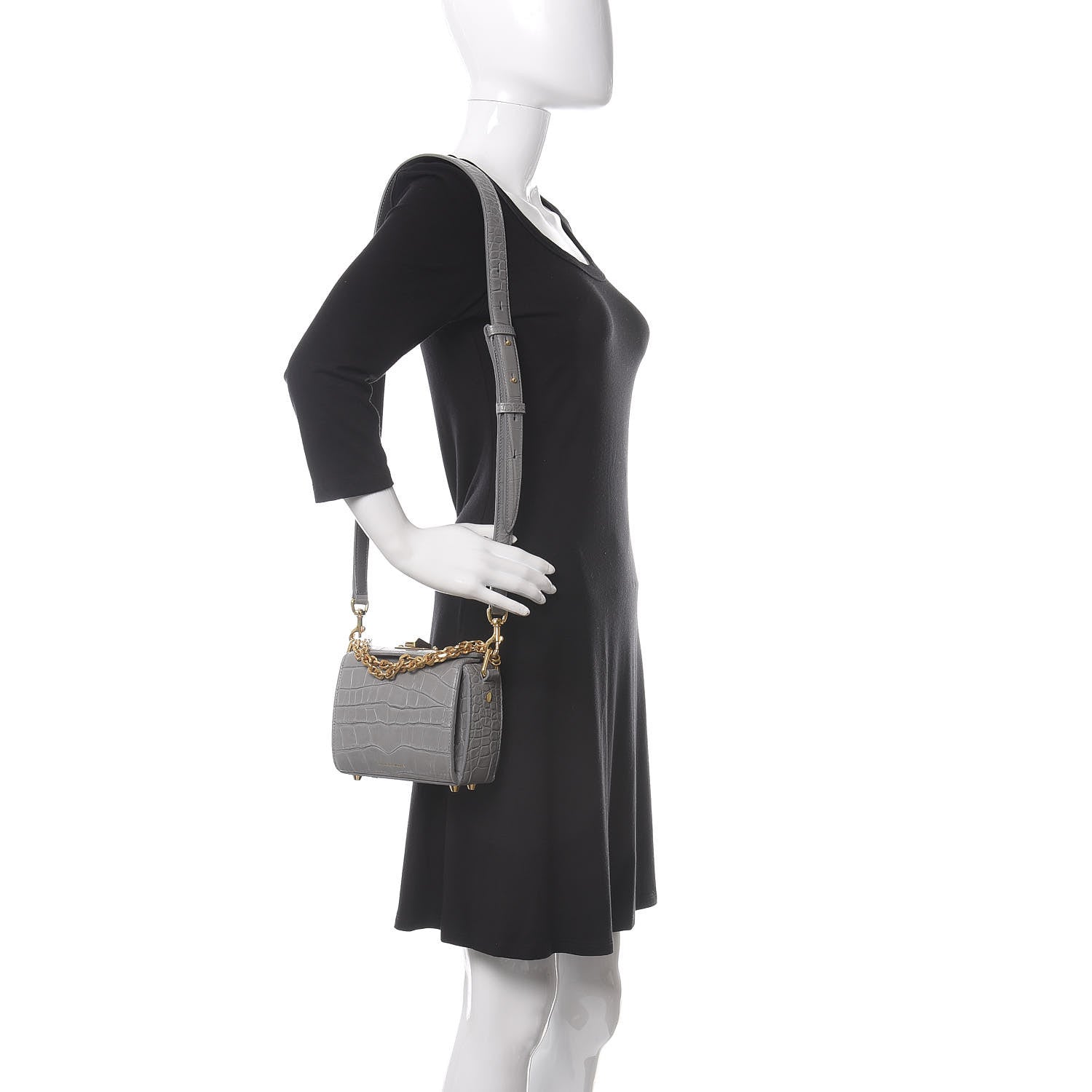 Alexander McQueen Calfskin Crocodile Embossed Box Shoulder Bag 16 Grey 3 of 11