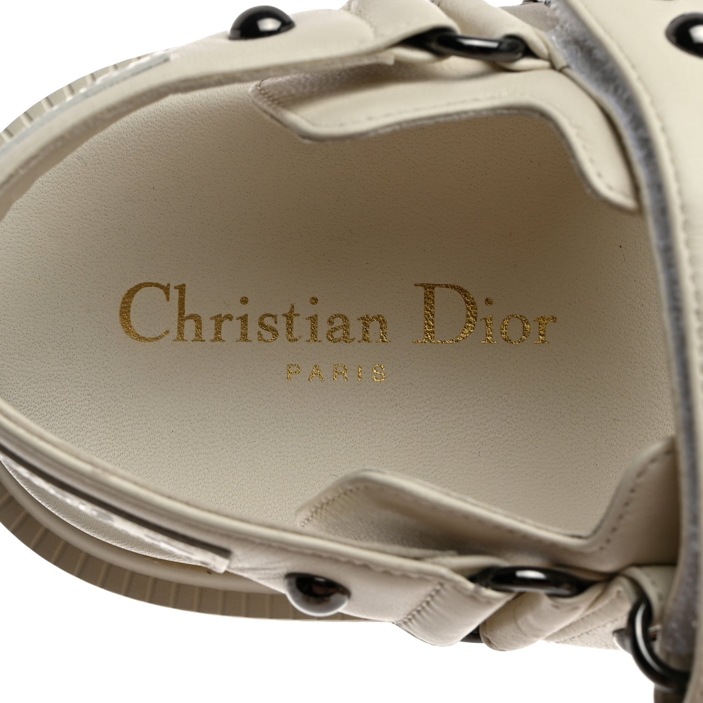 Lambskin Studded Dioract 10mm Sandals 36.5 Off White