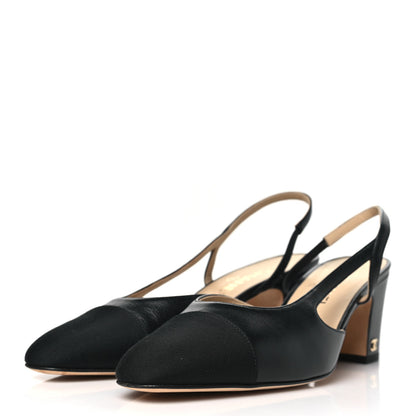 Chanel Goatskin Grosgrain Cap Toe CC Slingback Pumps 40 Black 3 of 8