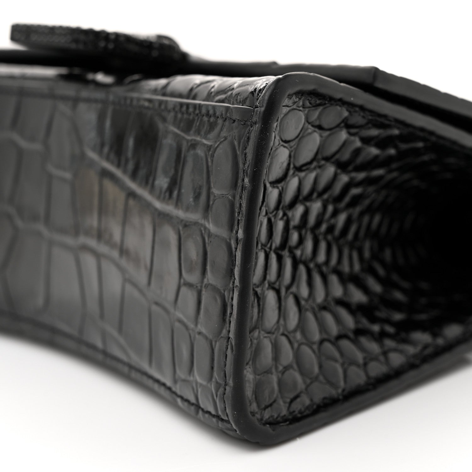 Balenciaga Shiny Calfskin Monochrome Crocodile Embossed Strass Hourglass Top Handle Bag XS Black 11 of 11