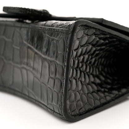 Balenciaga Shiny Calfskin Monochrome Crocodile Embossed Strass Hourglass Top Handle Bag XS Black 11 of 11