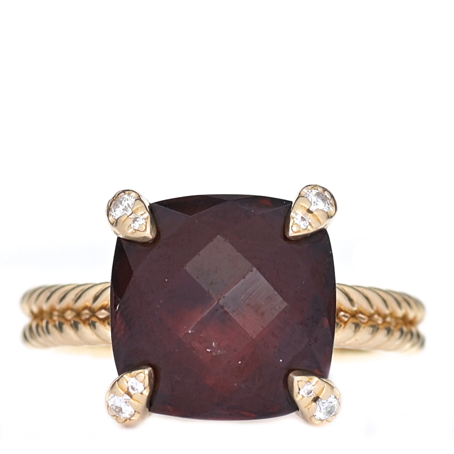 18K Yellow Gold Diamond Garnet 11mm Chatelaine Ring 52 6