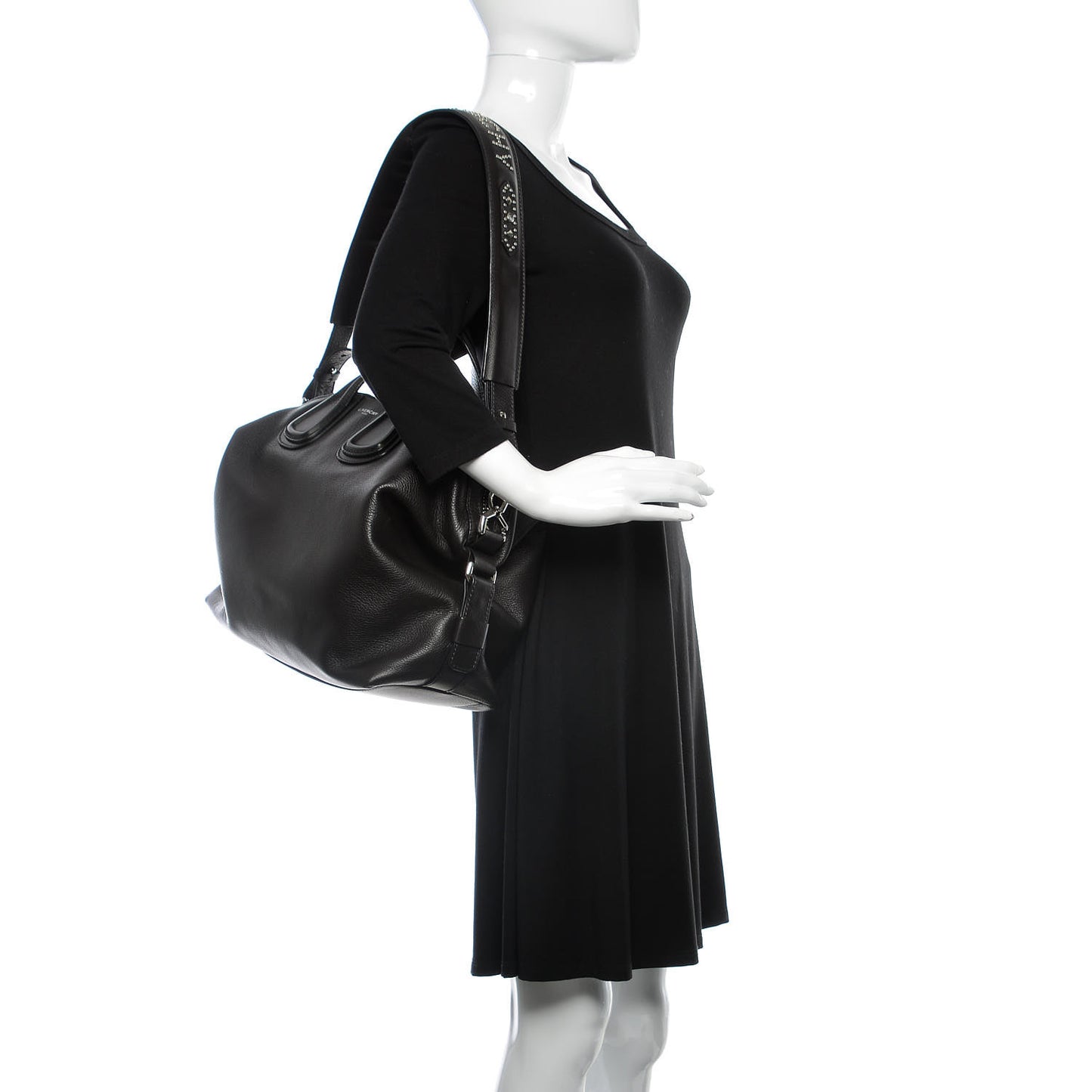 Waxed Calfskin Studded Medium Nightingale Black