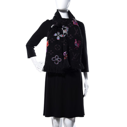 Louis Vuitton Wool Silk Superstition Logomania Scarf Black 2 of 3