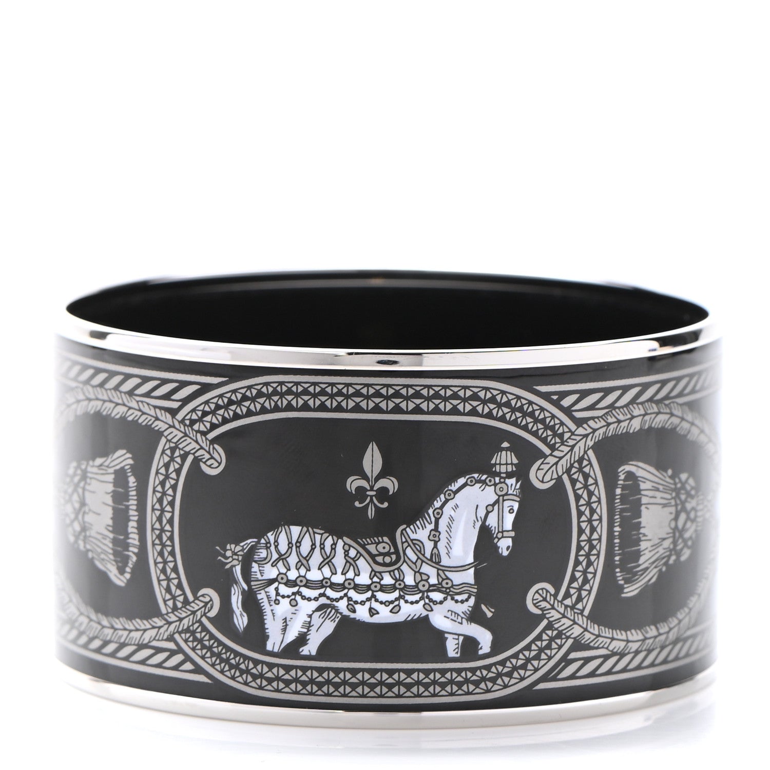 Hermes Enamel Printed Grand Apparat Extra Wide Bracelet 62 Black 3 of 5