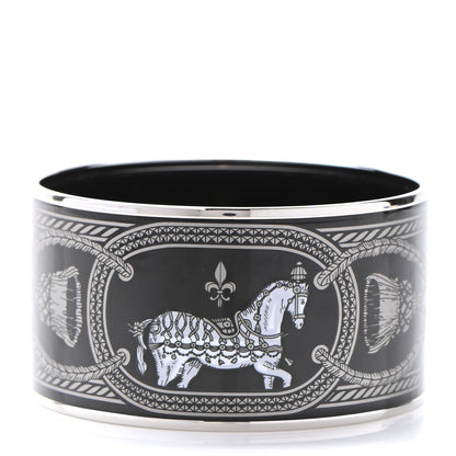 Hermes Enamel Printed Grand Apparat Extra Wide Bracelet 62 Black 3 of 5
