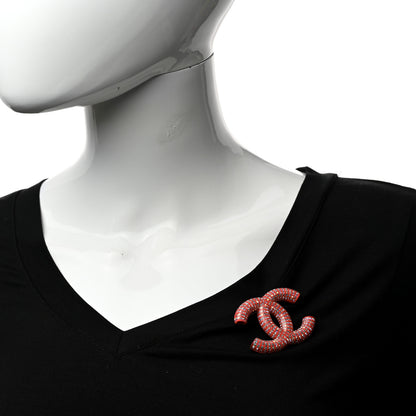 Chanel Resin Crystal CC Brooch Coral 2 of 4
