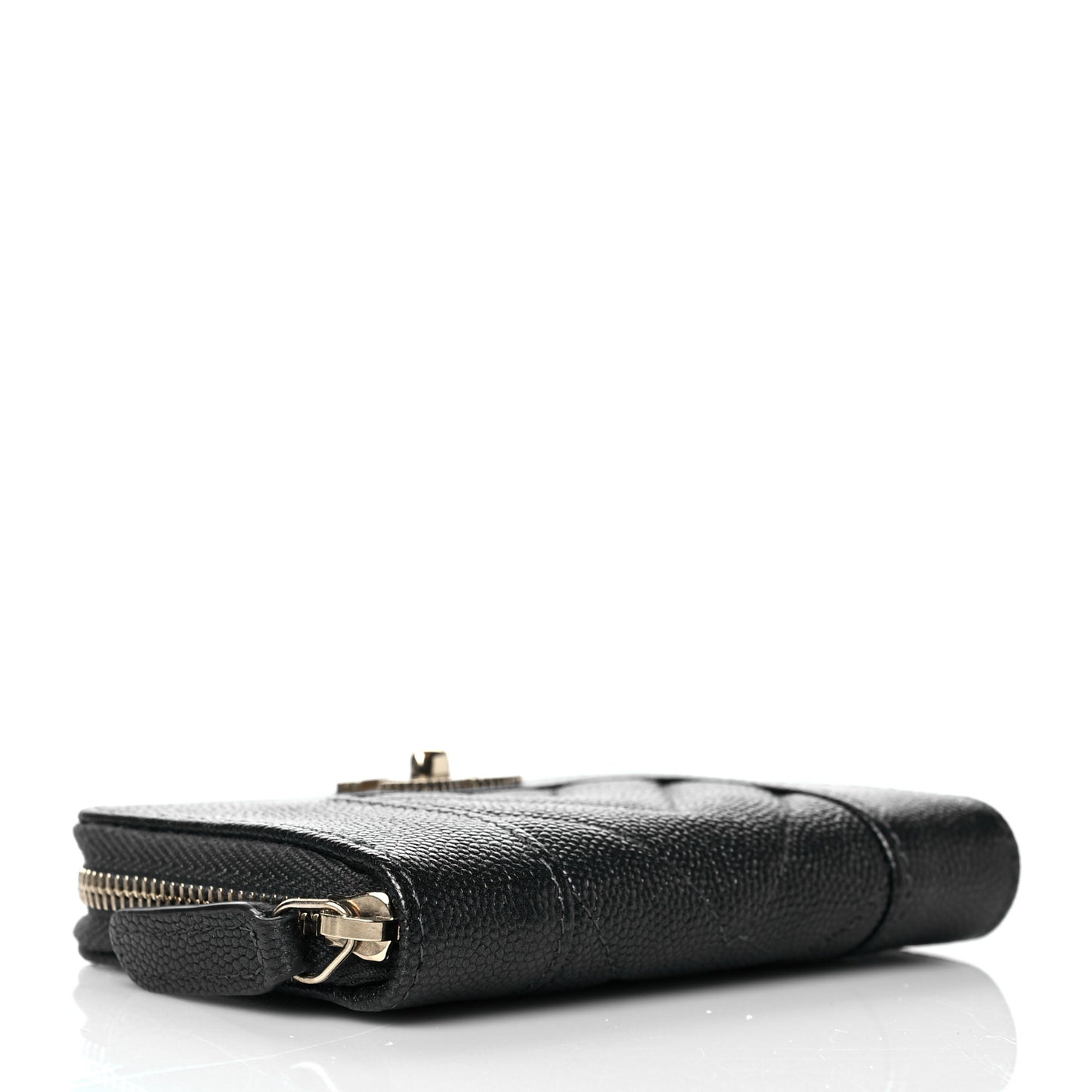 Metallic Caviar Chevron Quilted Vintage Mademoiselle Zip Coin Purse Black