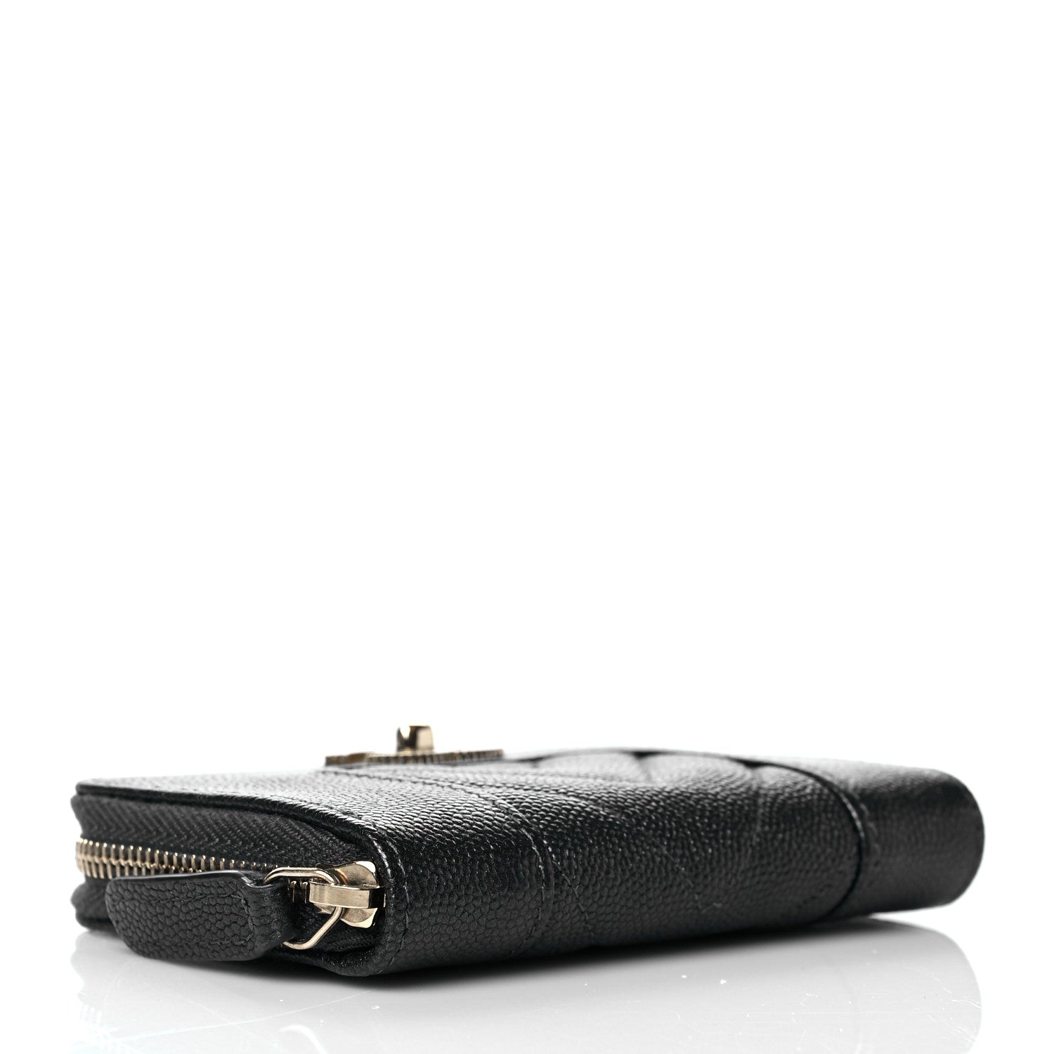 Chanel Metallic Caviar Chevron Quilted Vintage Mademoiselle Zip Coin Purse Black 4 of 10