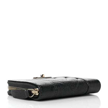 Chanel Metallic Caviar Chevron Quilted Vintage Mademoiselle Zip Coin Purse Black 4 of 10