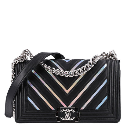 Chanel Lambskin Iridescent PVC Chevron Quilted Medium Boy Flap Black Silver 1 of 10