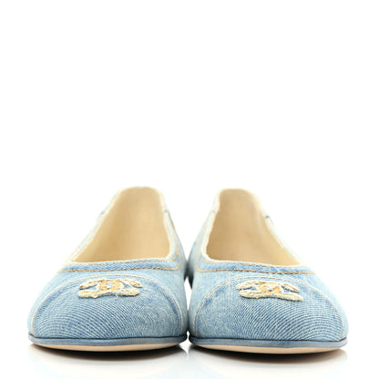 Chanel Denim CC Cap Toe Ballerina Flats 39.5 Light Blue 2 of 8