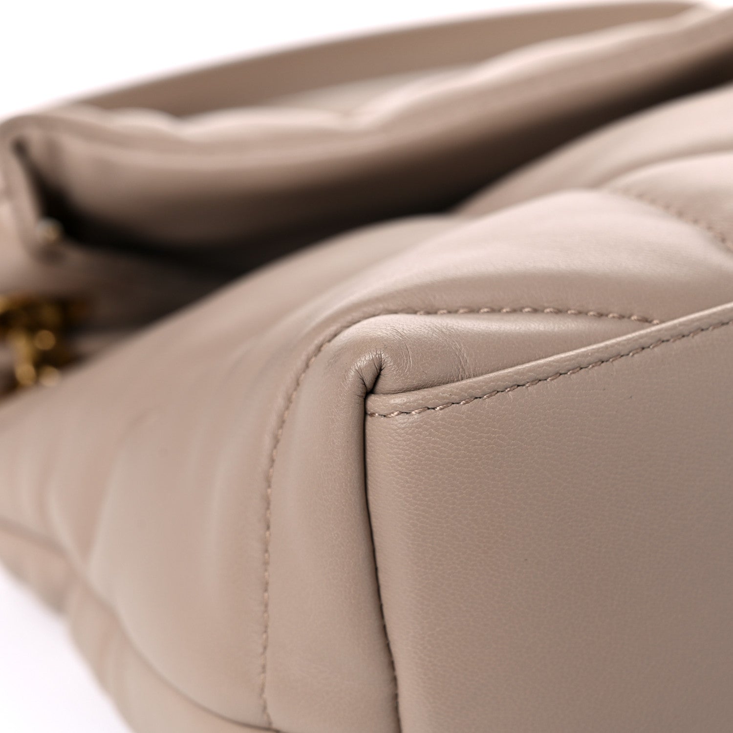 Saint Laurent Lambskin Quilted Small Loulou Puffer Monogram Chain Satchel Dark Beige 9 of 12