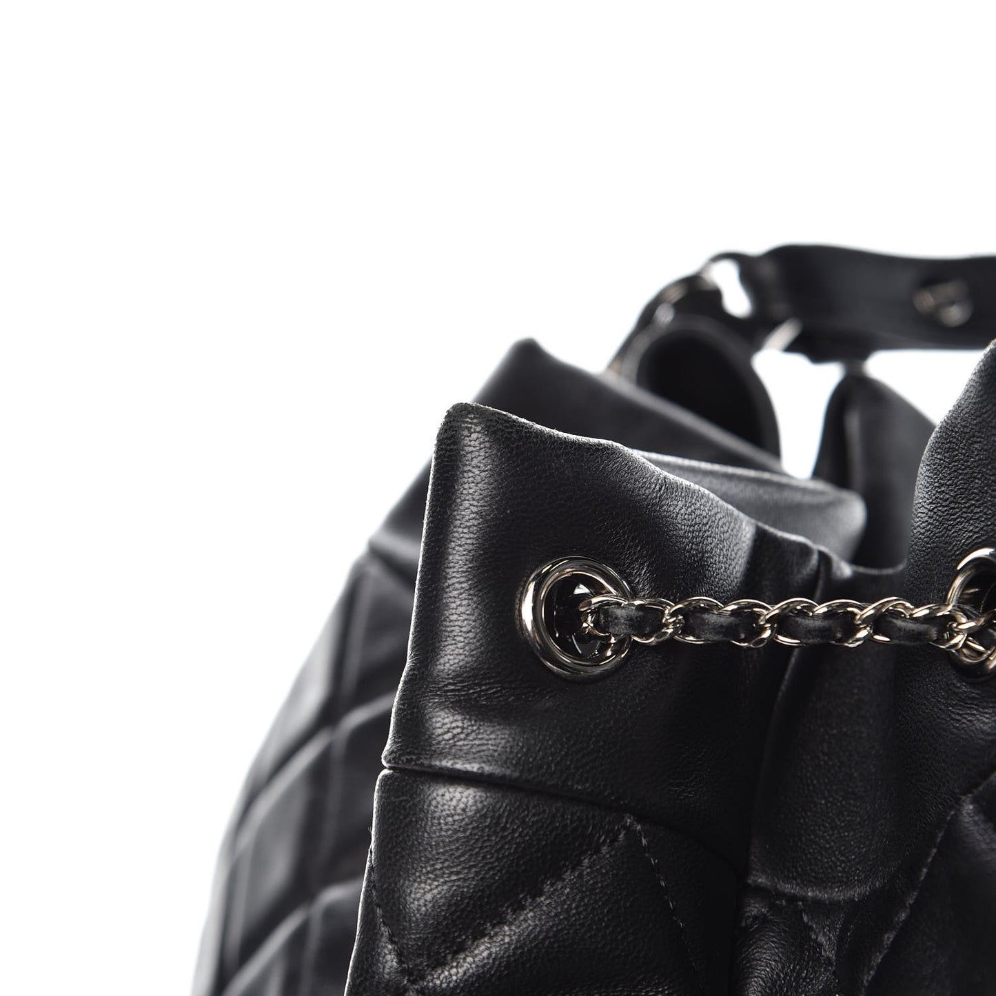 Lambskin Quilted CC Chain Bucket Bag Black