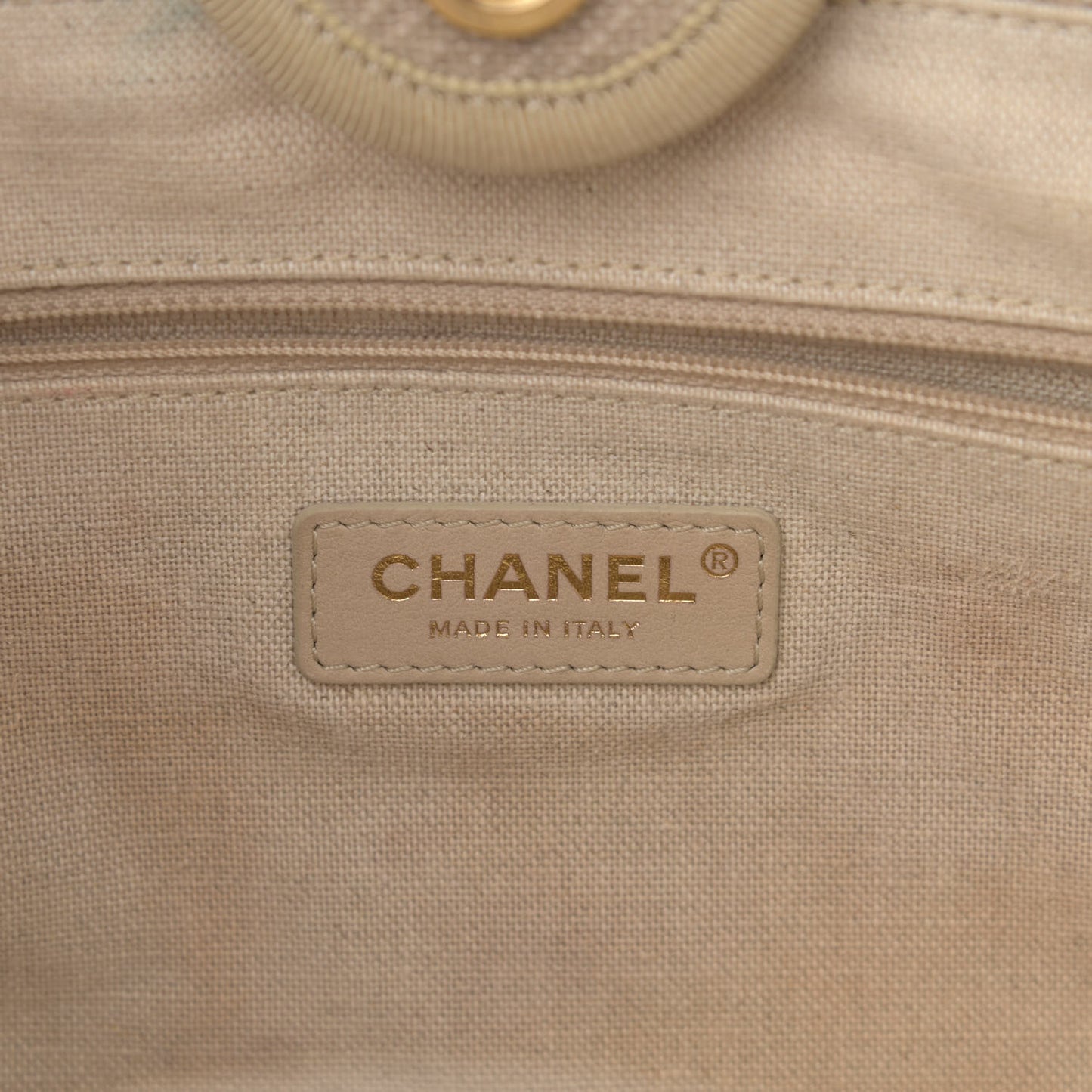 Mixed Fibers Calfskin Small Deauville Tote Beige White