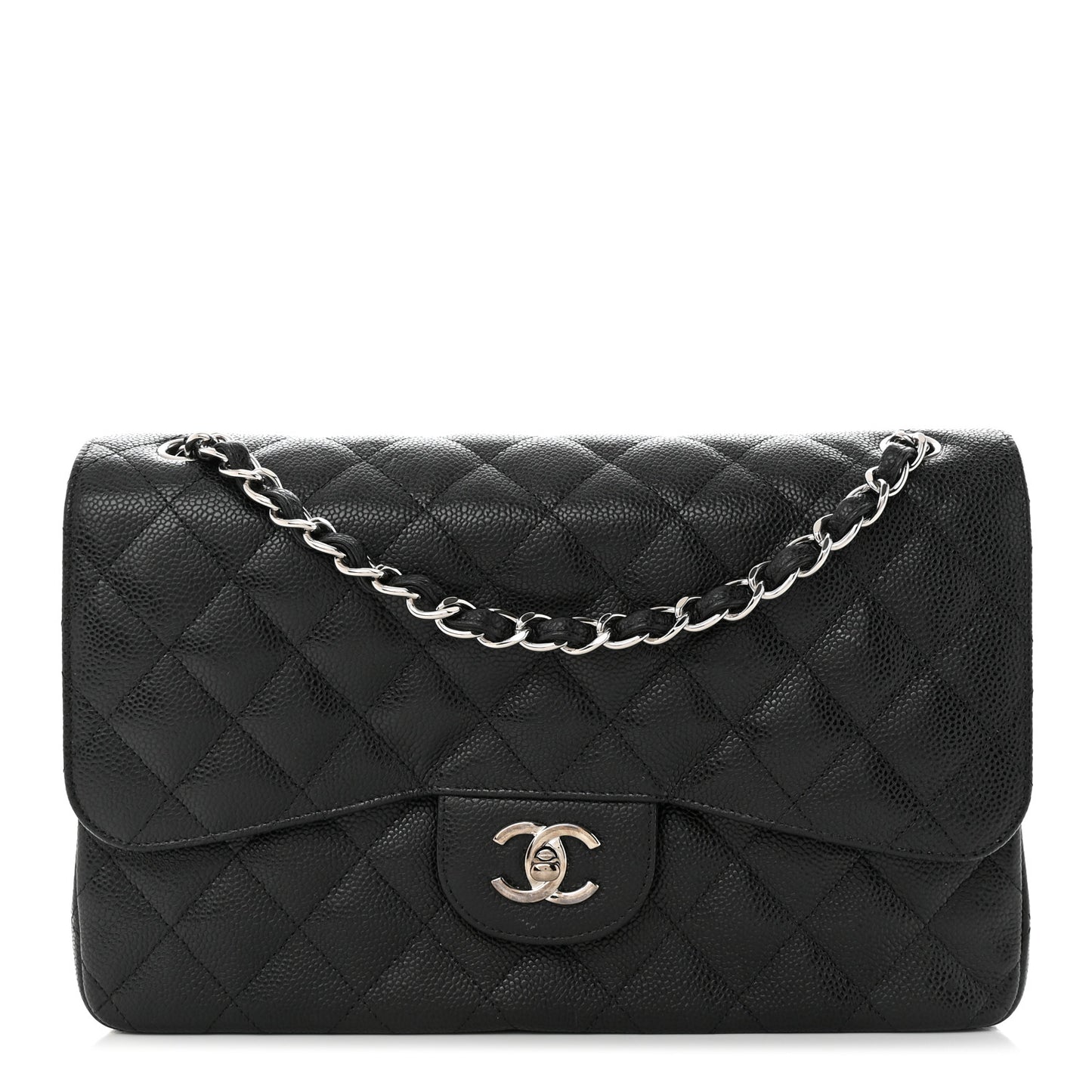 Caviar Quilted Jumbo Double Flap Black