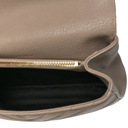 Saint Laurent Sheepskin Matelasse Chevron Monogram Medium College Bag Dark Beige 5 of 9