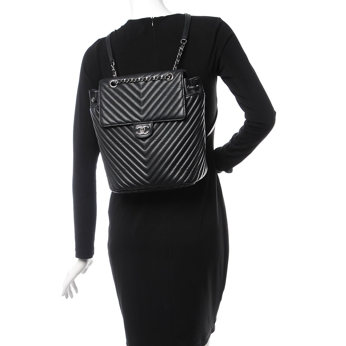Calfskin Chevron Quilted Large Urban Spirit Backpack Black