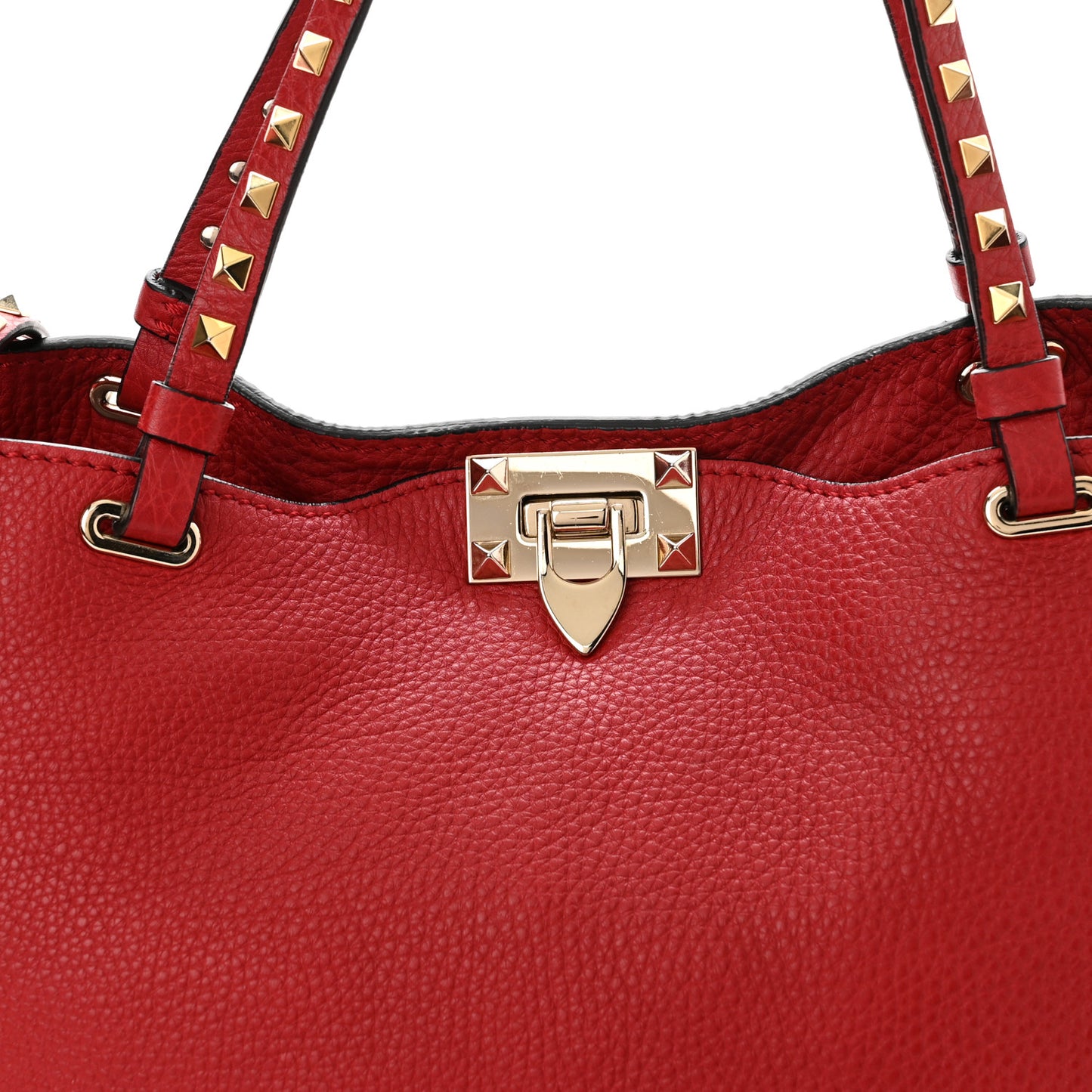 Pebbled Calfskin Medium Rockstud Tote Rosso Valentino