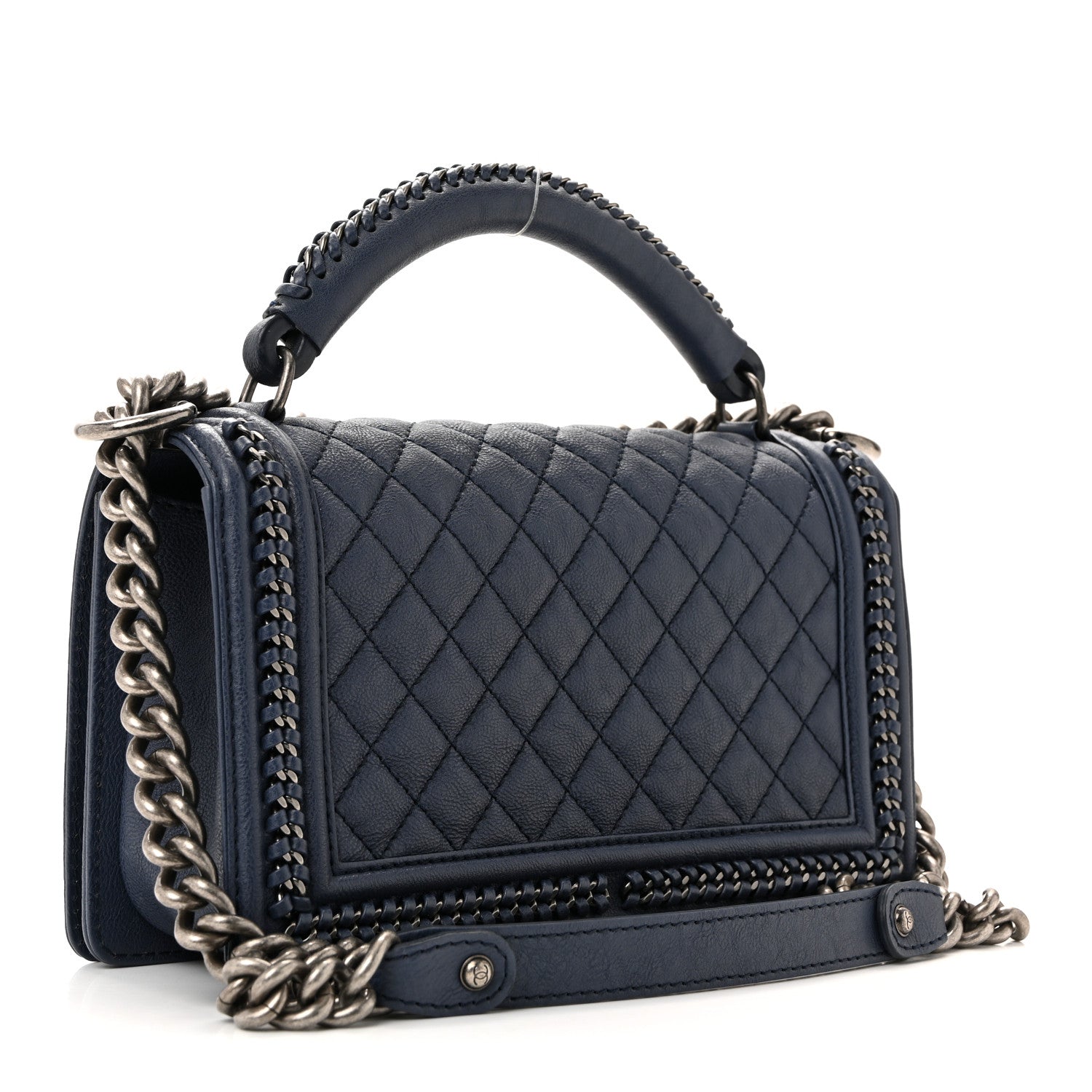Chanel Lambskin Quilted Medium Top Handle Boy Flap Blue 3 of 13