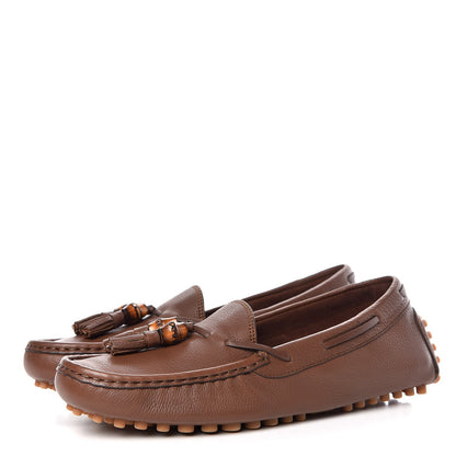 Gucci Hebron Calfskin Womens Bamboo Tassel Driver Loafers 39 New Oak 3 of 10