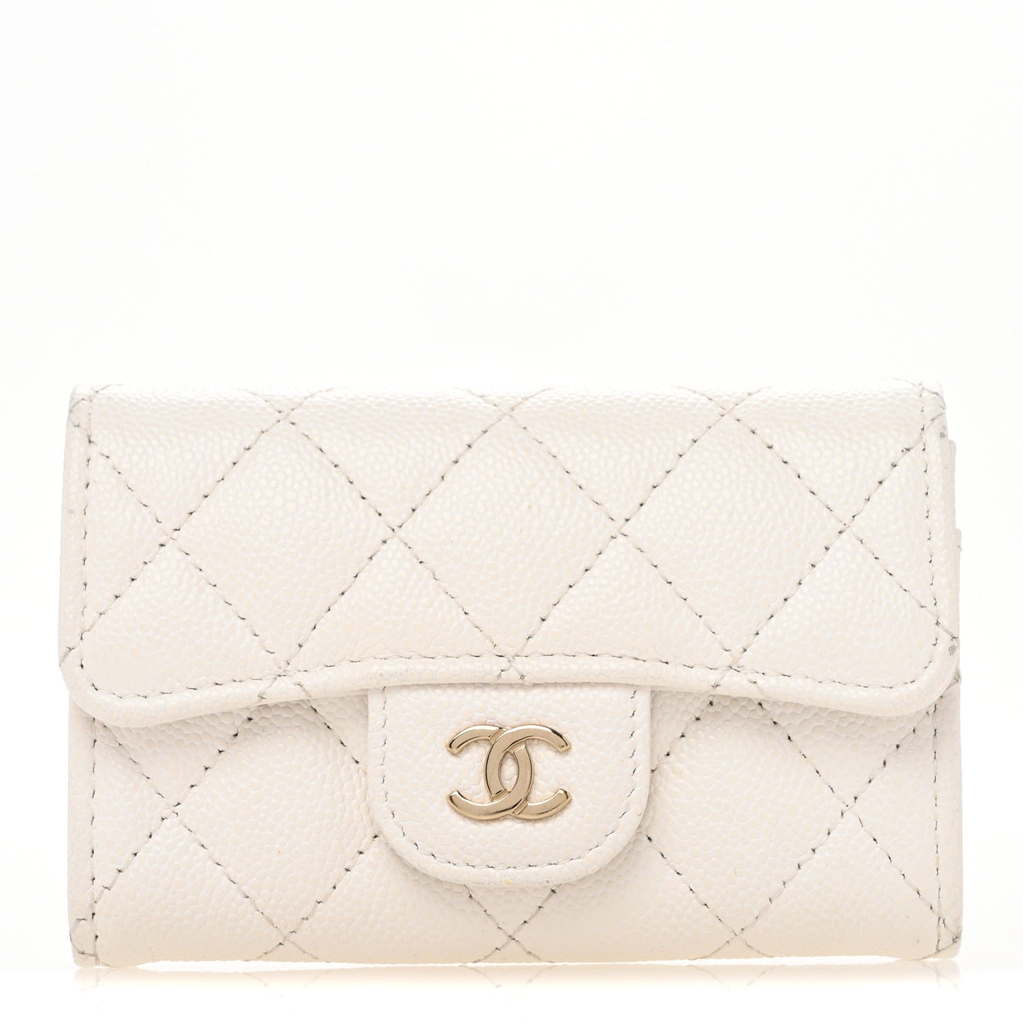 Caviar Quilted Flap Card Holder Wallet White