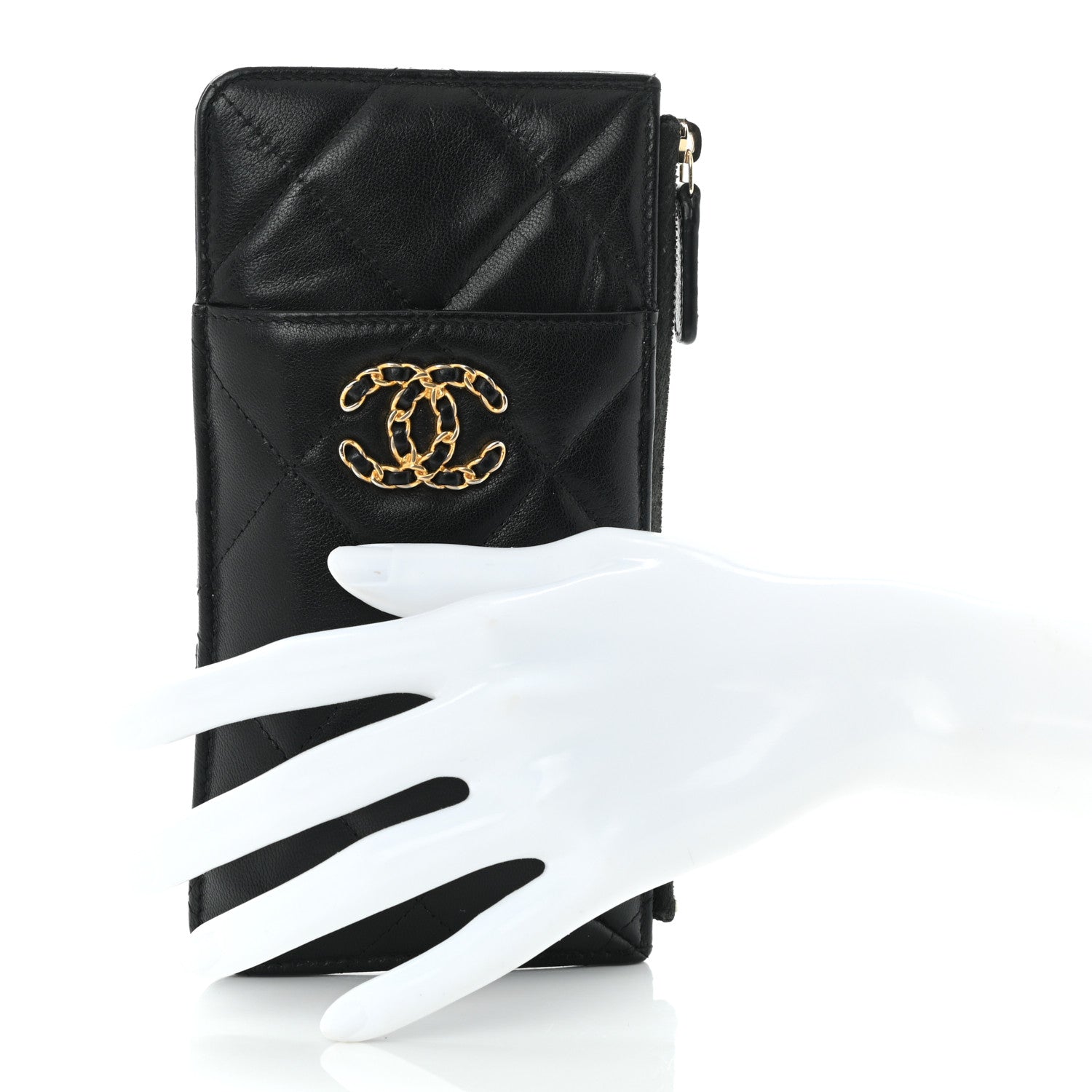 Chanel Lambskin Quilted Chanel 19 Phone and Card Holder Black 2 of 10