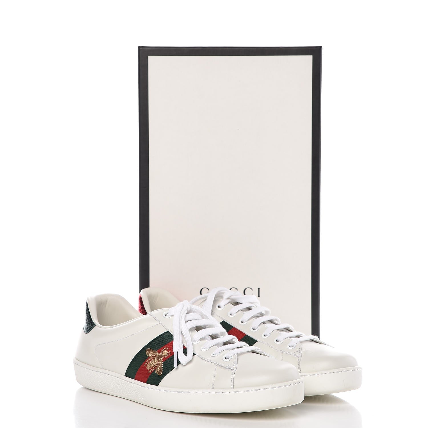 Gucci Miro Soft Calfskin Laminated Ayers Web Bee Embroidered Mens Ace Sneakers 9.5 White Red Flame Green 12 of 12