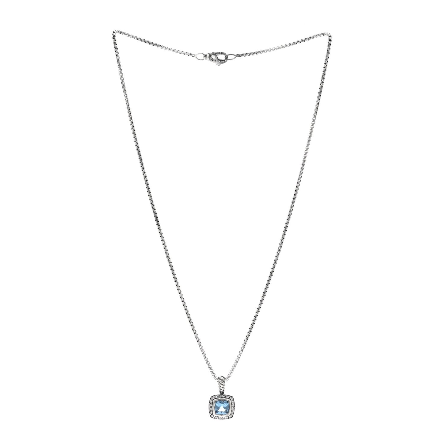 Sterling Silver Diamond Blue Topaz 7mm Petite Albion Pendant Necklace