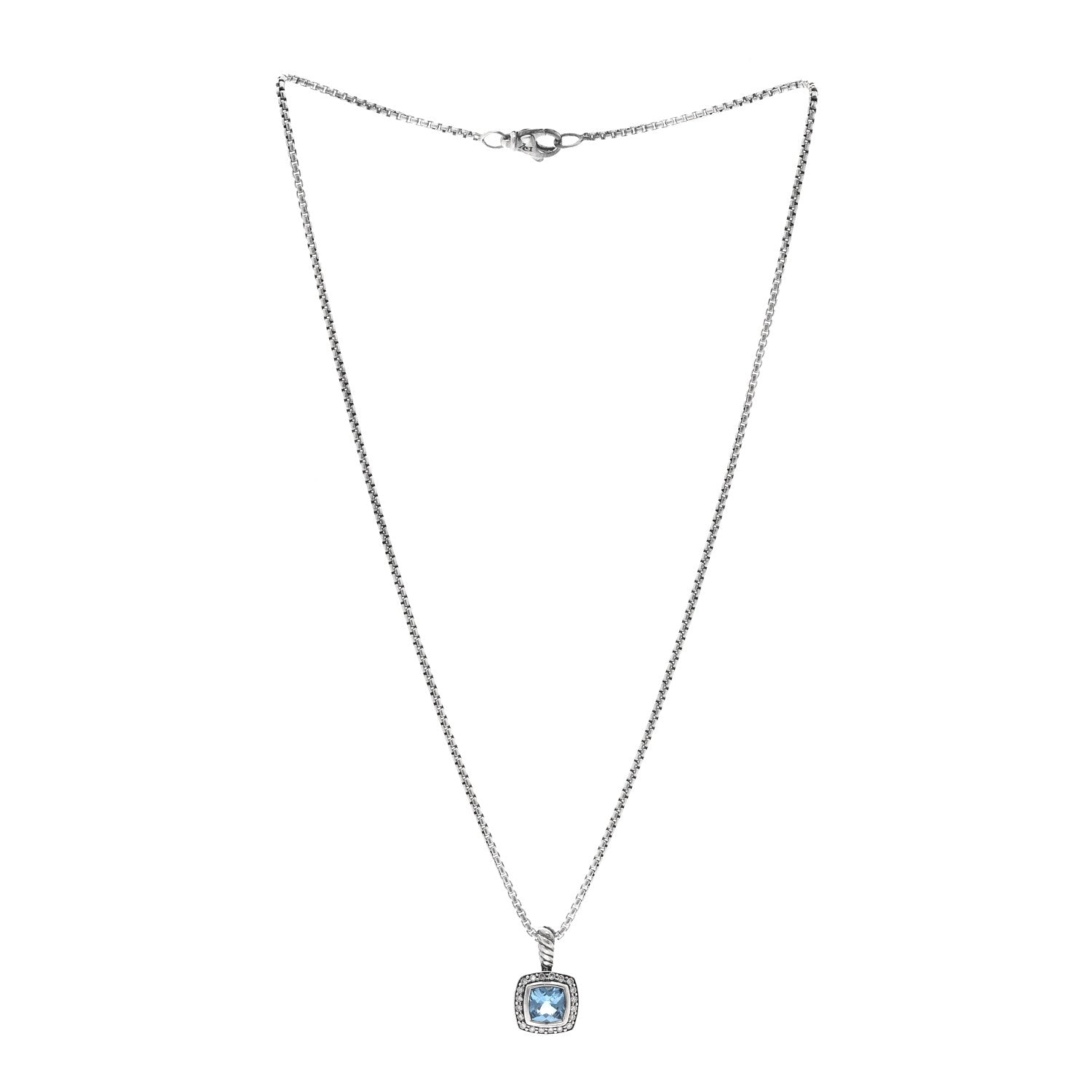 David Yurman Sterling Silver Diamond Blue Topaz 7mm Petite Albion Pendant Necklace 3 of 5