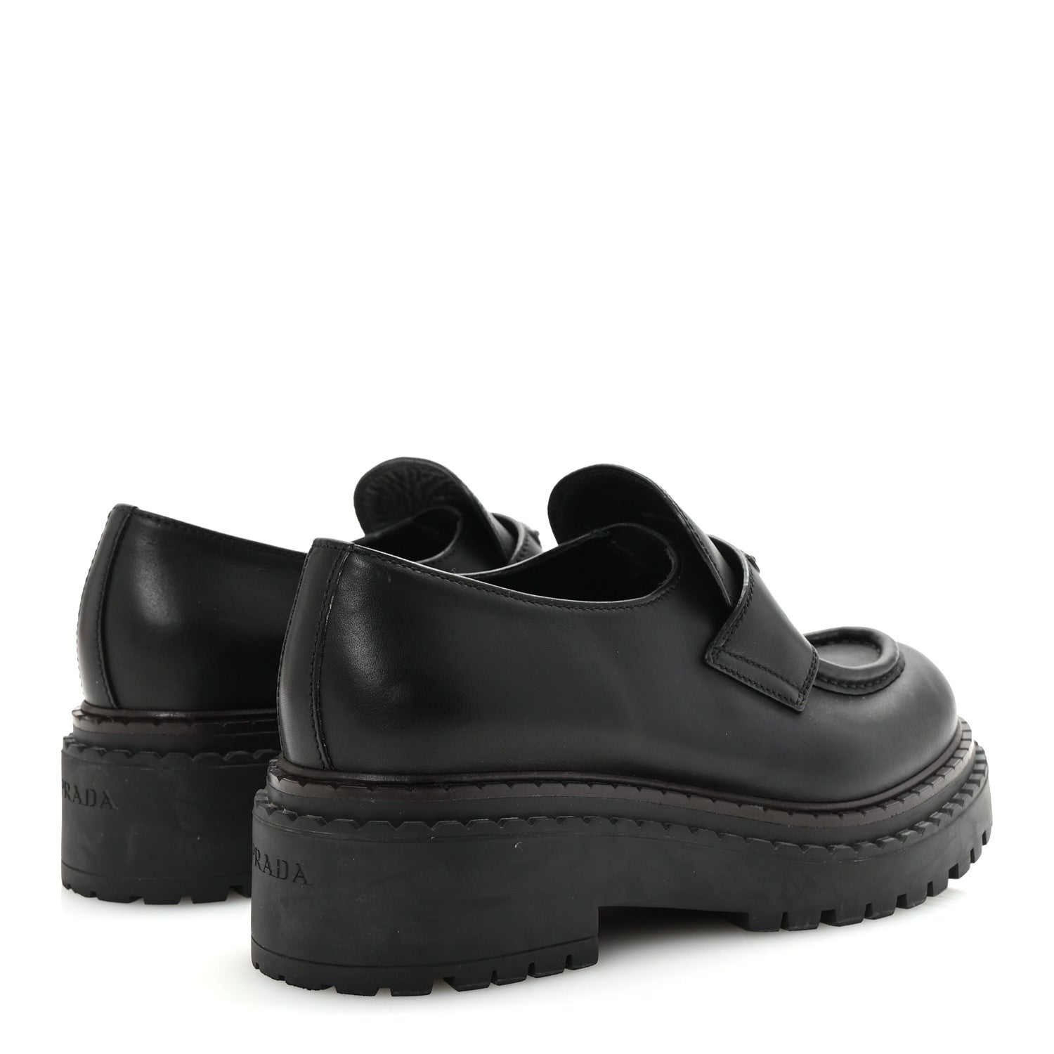 Prada Spazzolato Metal Triangle Logo Double Chocolate Loafers 39 Black 5 of 9