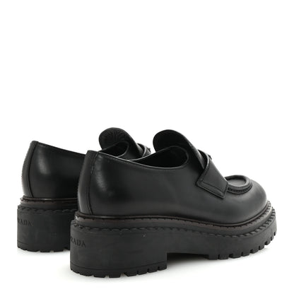 Prada Spazzolato Metal Triangle Logo Double Chocolate Loafers 39 Black 5 of 9