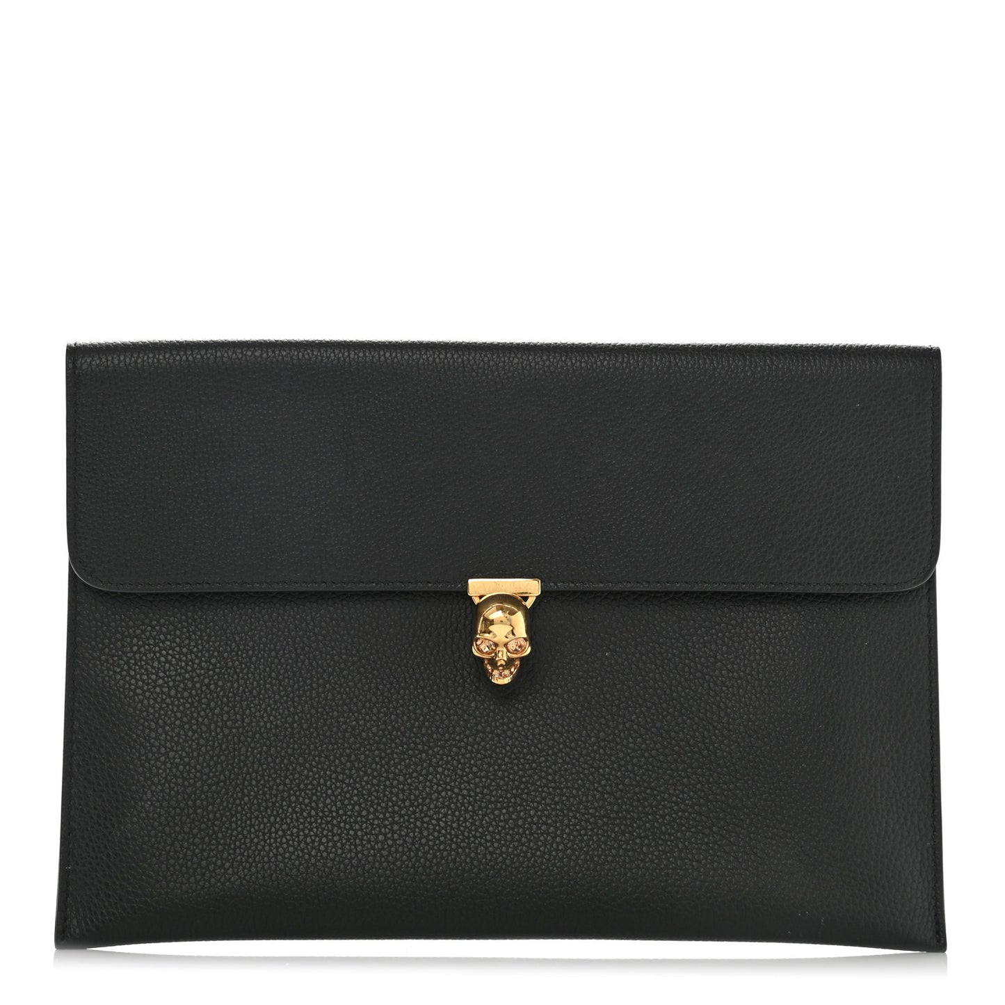 Calfskin Skull Envelope Clutch Black