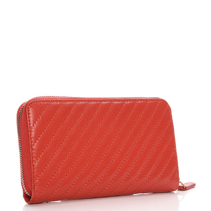 Chanel Shiny Goatskin Diagonal Quilted Small Zip Around Wallet Red 3 of 10