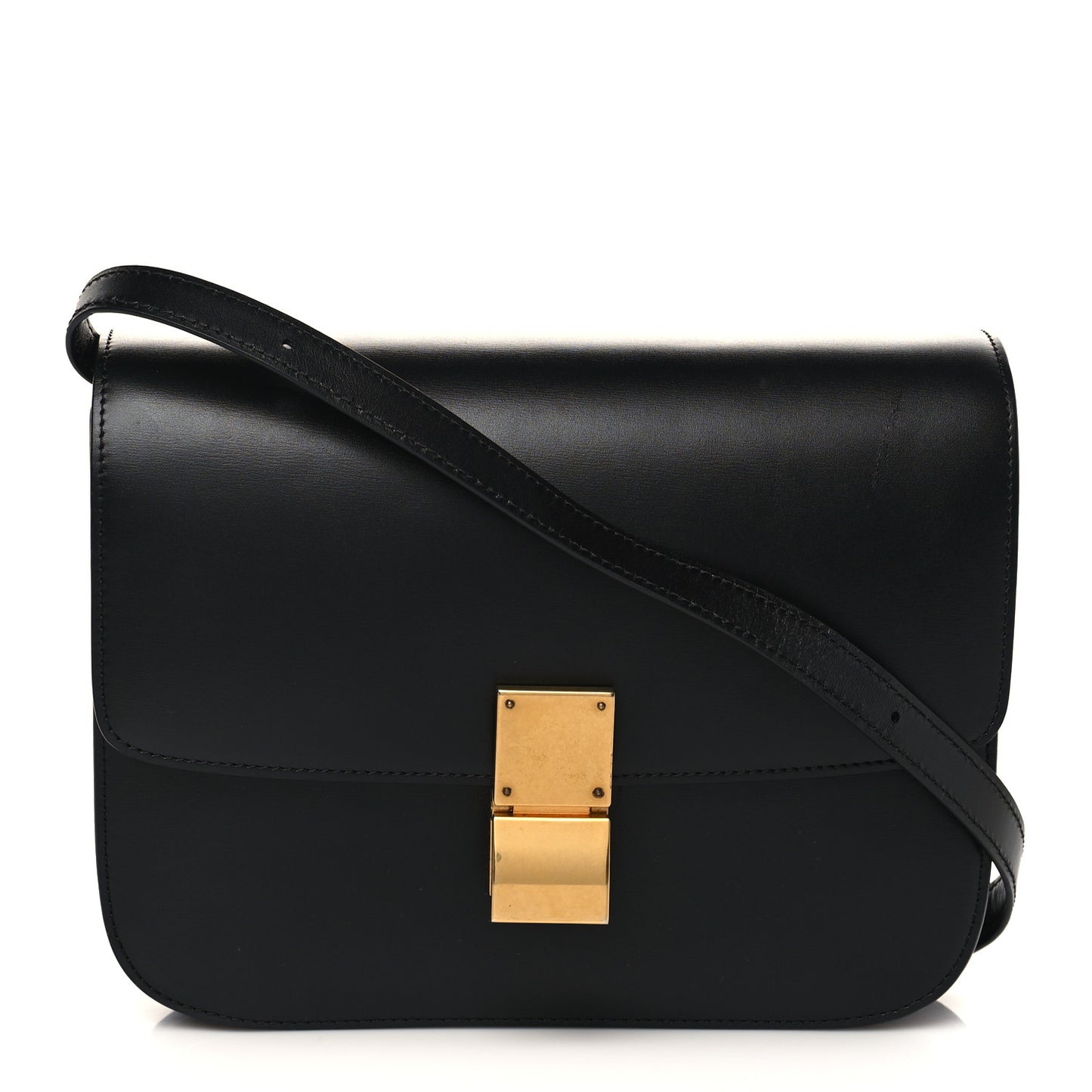 Box Calfskin Medium Classic Box Flap Bag Black
