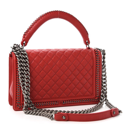 Chanel Calfskin Quilted New Medium Boy Top Handle Flap Red 3 of 12
