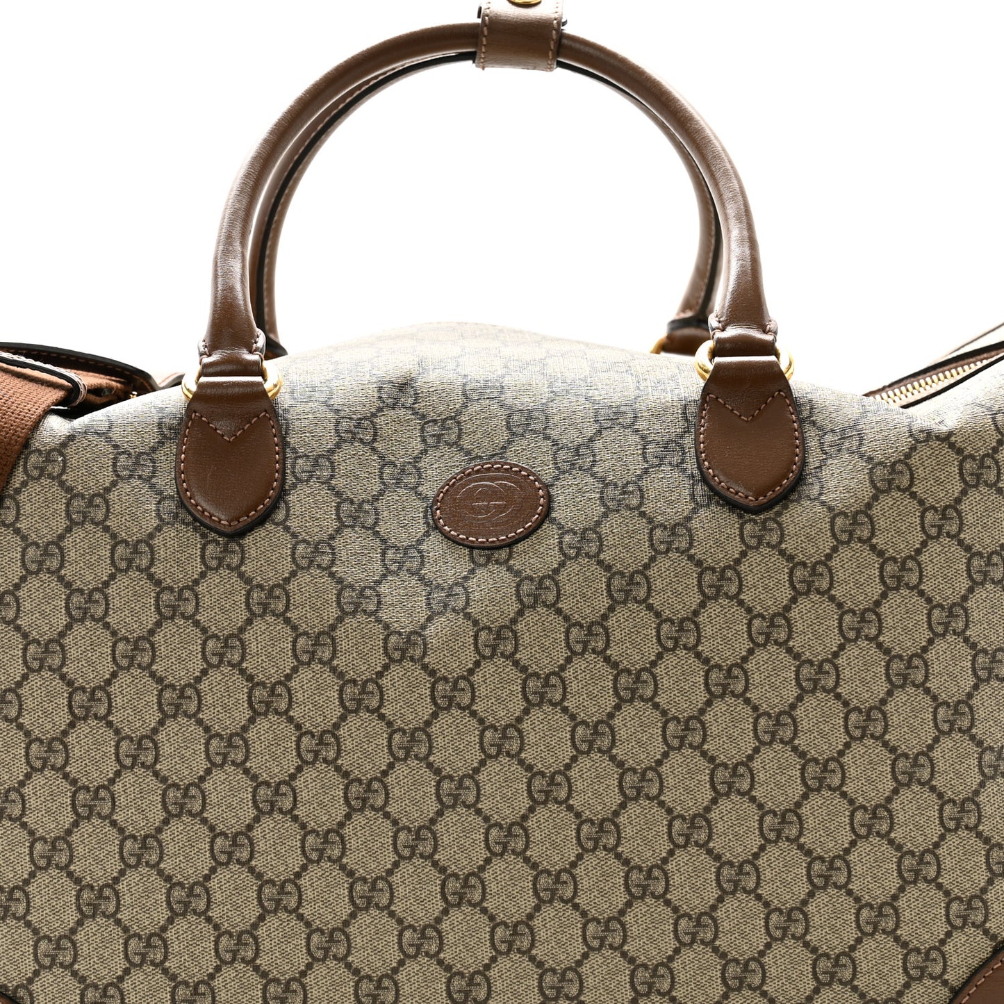 GG Supreme Monogram Azalea Calfskin Retro Interlocking G Large Duffle Bag Beige Ebony Brown Sugar