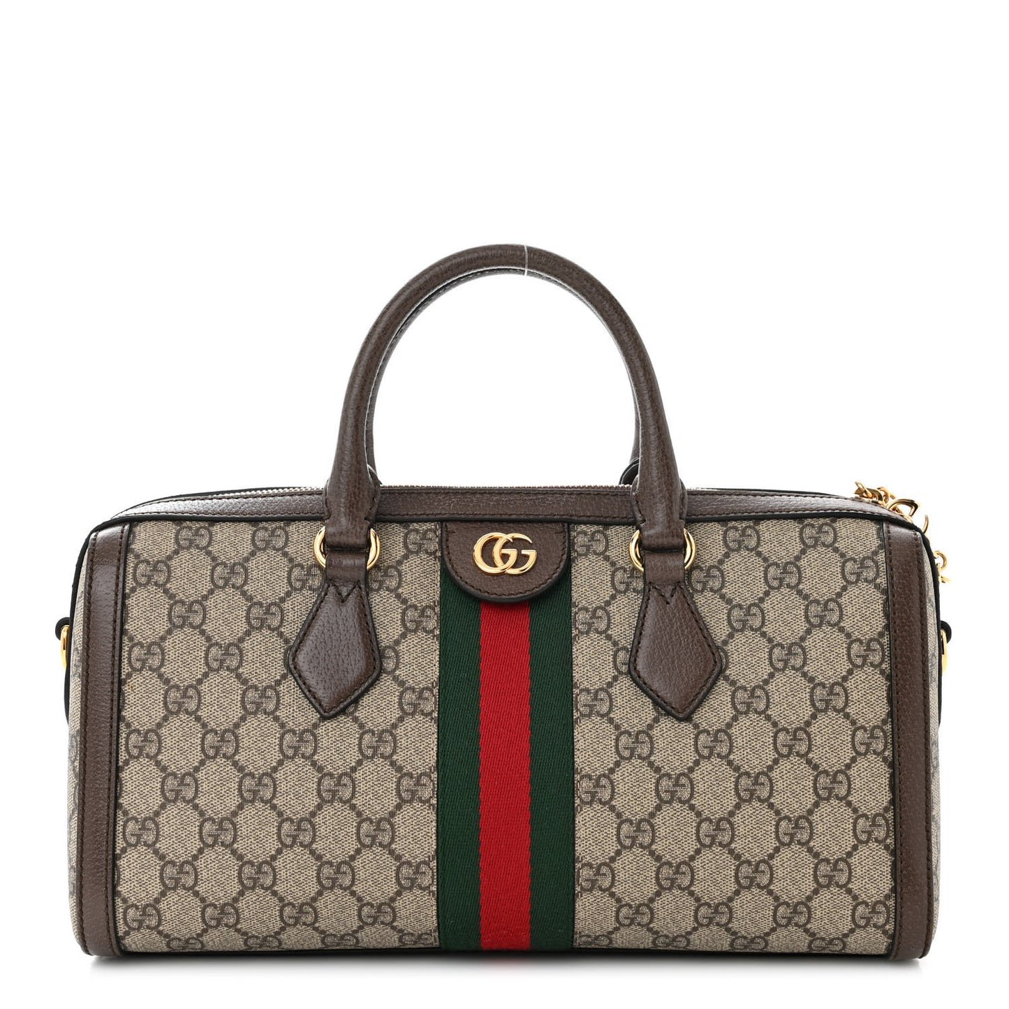 GG Supreme Monogram Textured Dollar Calfskin Web Medium Ophidia Boston Beige Ebony New Acero