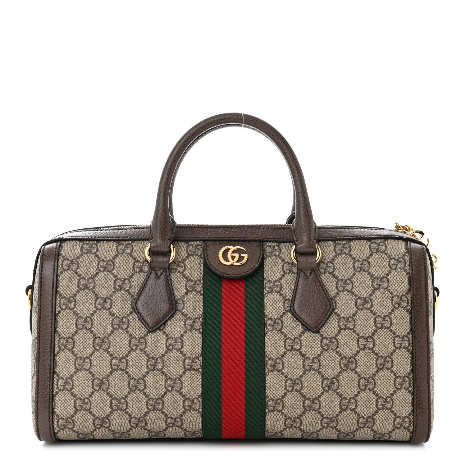 Gucci GG Supreme Monogram Textured Dollar Calfskin Web Medium Ophidia Boston Beige Ebony New Acero 1 of 11