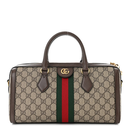 Gucci GG Supreme Monogram Textured Dollar Calfskin Web Medium Ophidia Boston Beige Ebony New Acero 1 of 11