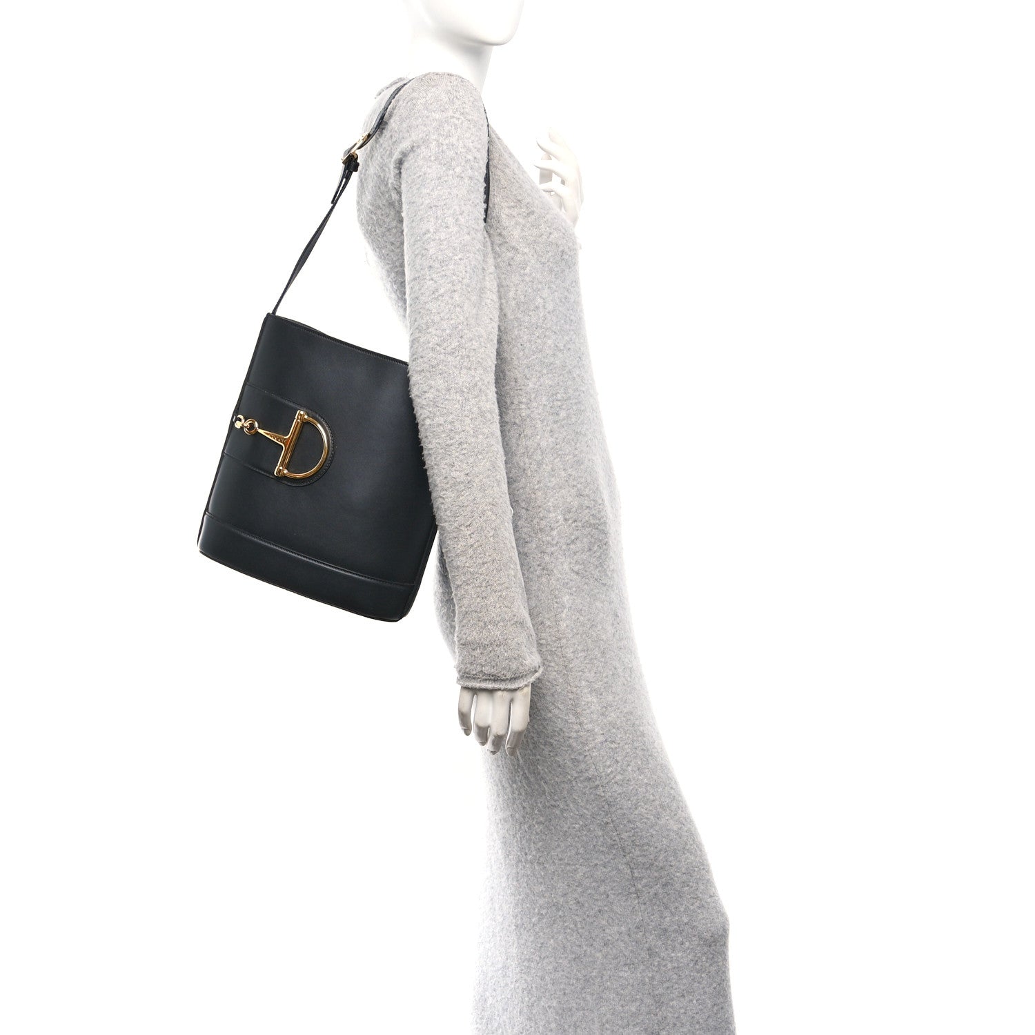 Gucci Arabella Calfskin Horsebit 73 Medium Bucket Bag Black 2 of 10